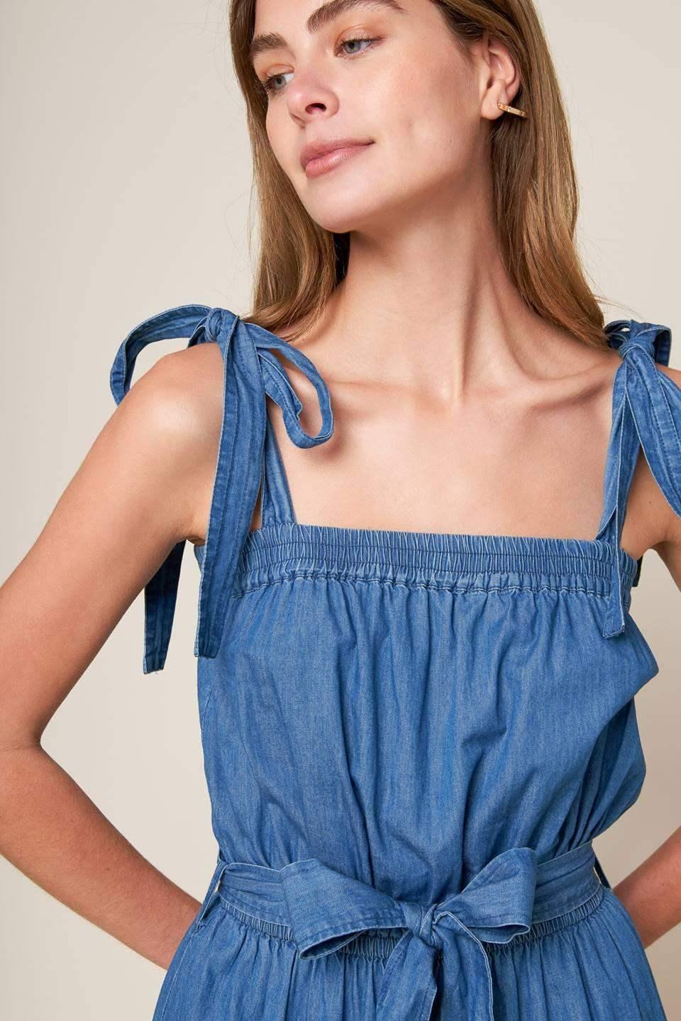 TRUDY TIERED MAXI DRESS - BLUE CHAMBRAY