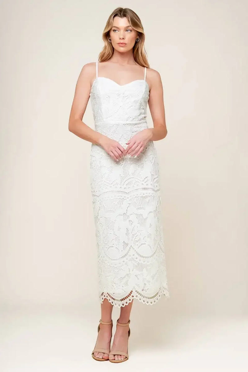 JOSEPHINE LACE MIDI DRESS - OFF WHITE