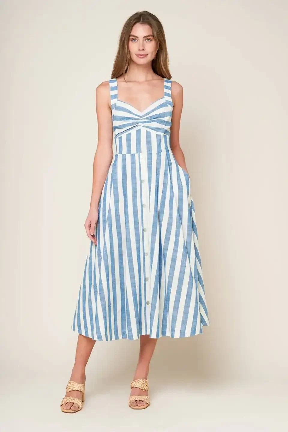 RIVERSIDE PARK BLUE STRIPE MIDI DRESS RIVERSIDE PARK BLUE STRIPE MIDI DRESS