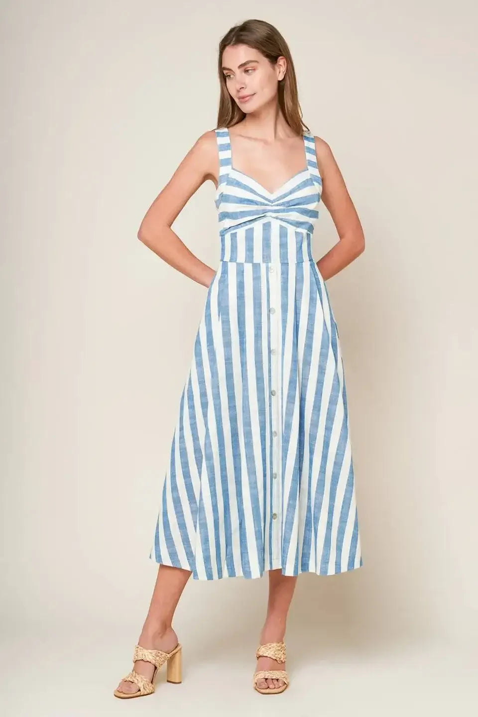 RIVERSIDE PARK BLUE STRIPE MIDI DRESS
