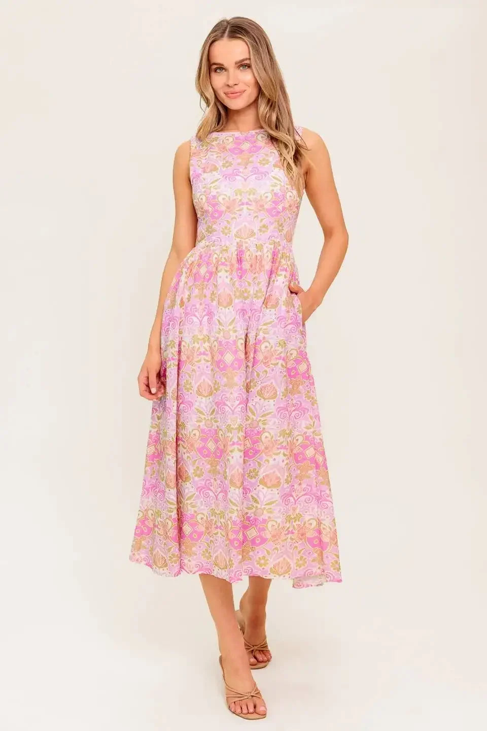 UNDER THE SUN - PINK MIDI DRESS WITH POCKETS