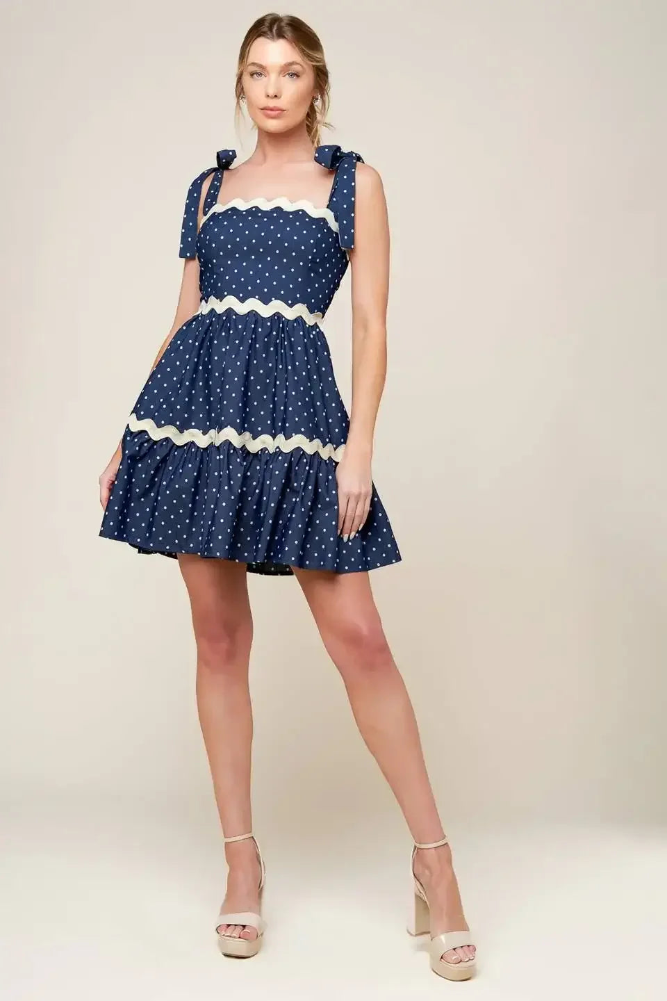 BLUE & WHITE POLKA DOT MINI DRESS - INDIGO