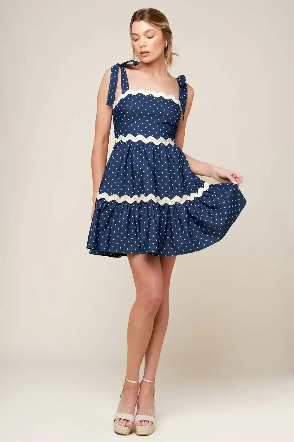 BLUE & WHITE POLKA DOT MINI DRESS - INDIGO