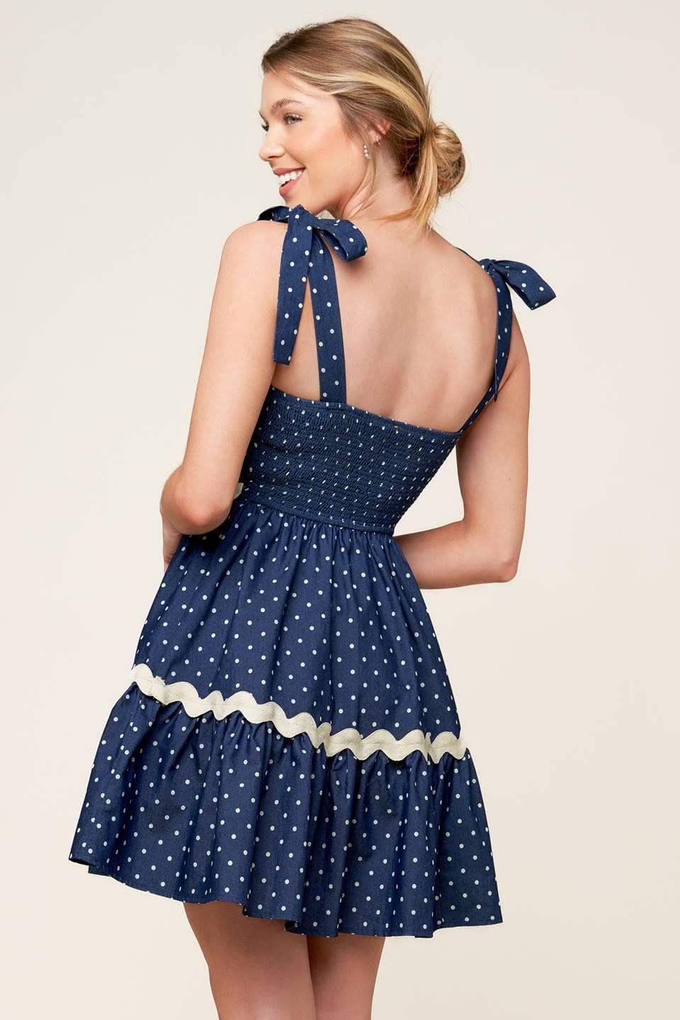 BLUE & WHITE POLKA DOT MINI DRESS - INDIGO