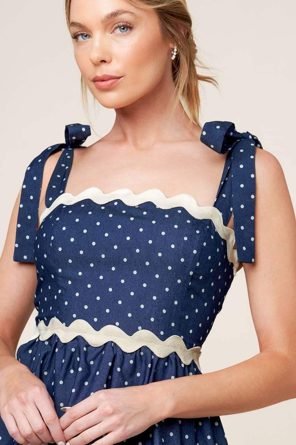 BLUE & WHITE POLKA DOT MINI DRESS - INDIGO