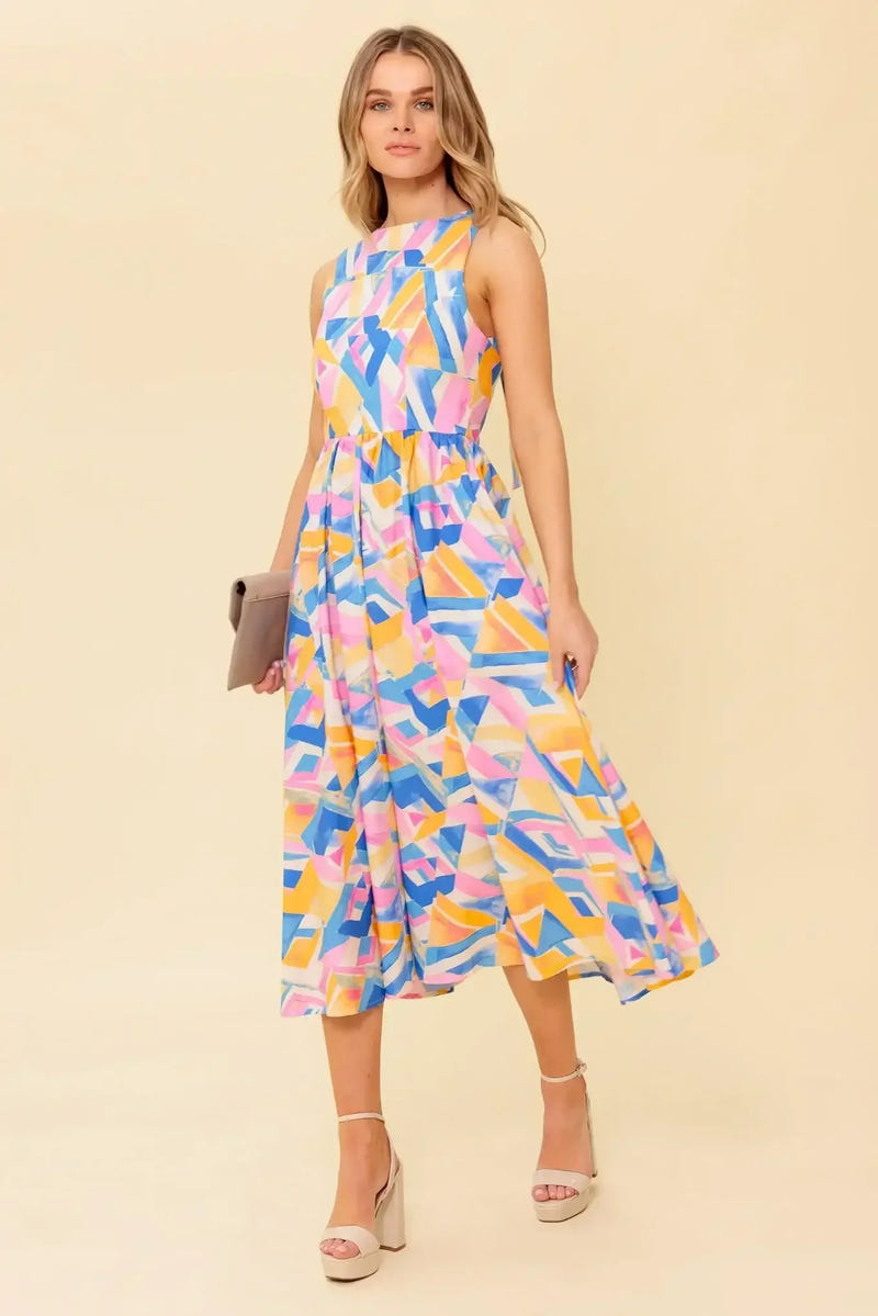 PATTON PARK MIDI DRESS - POWDER BLUE & PINK