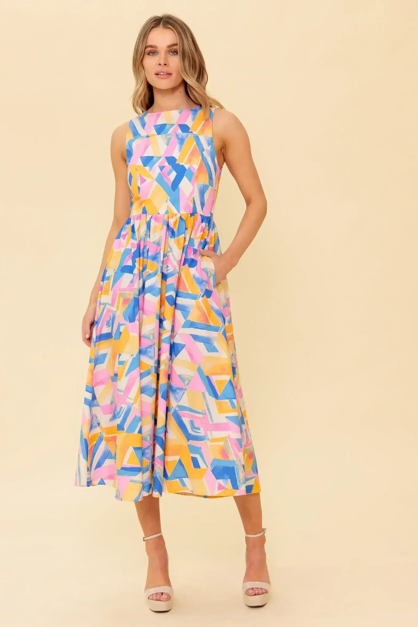 PATTON PARK MIDI DRESS - POWDER BLUE & PINK