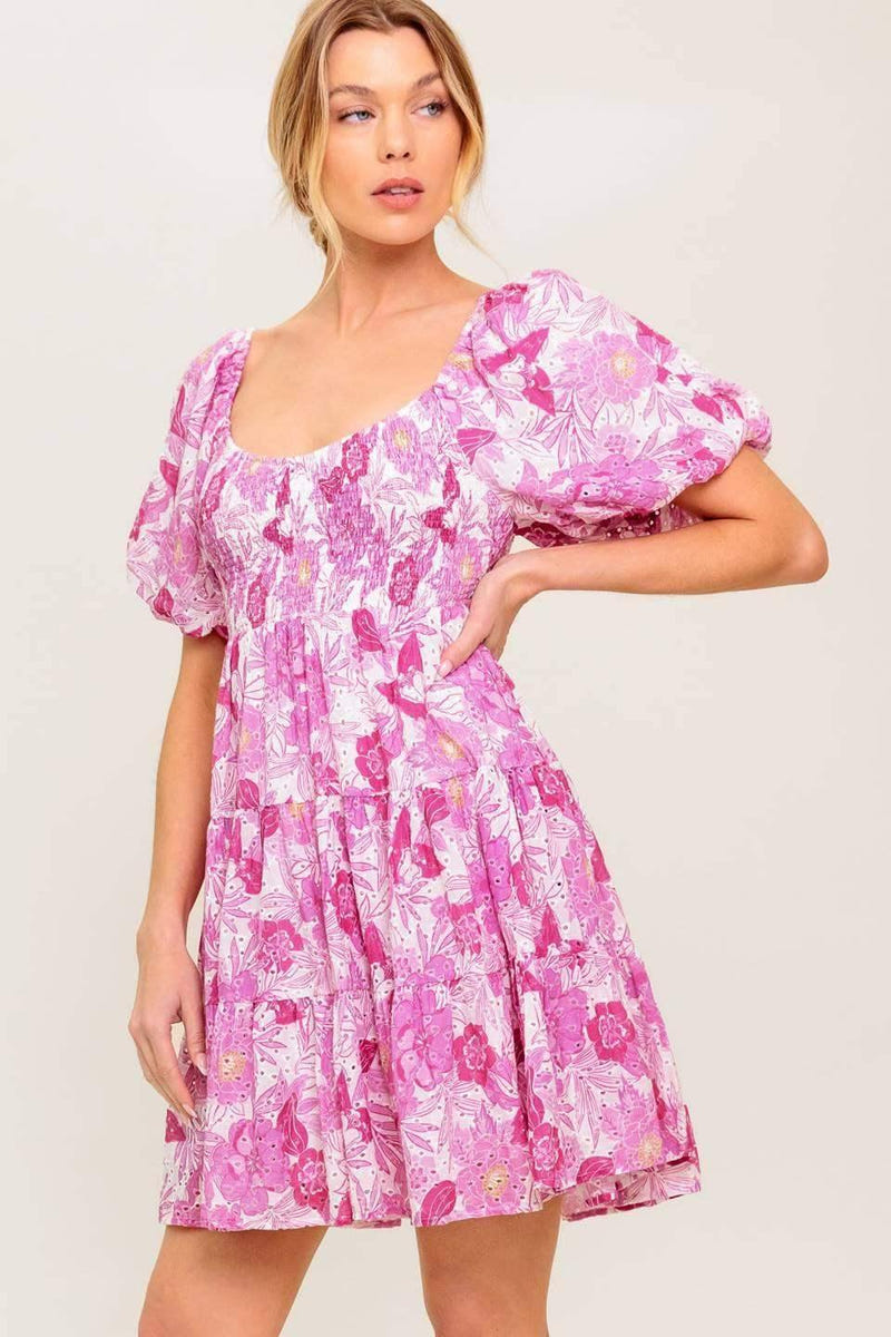 PRETTY IN PINK EYELET MINI DRESS