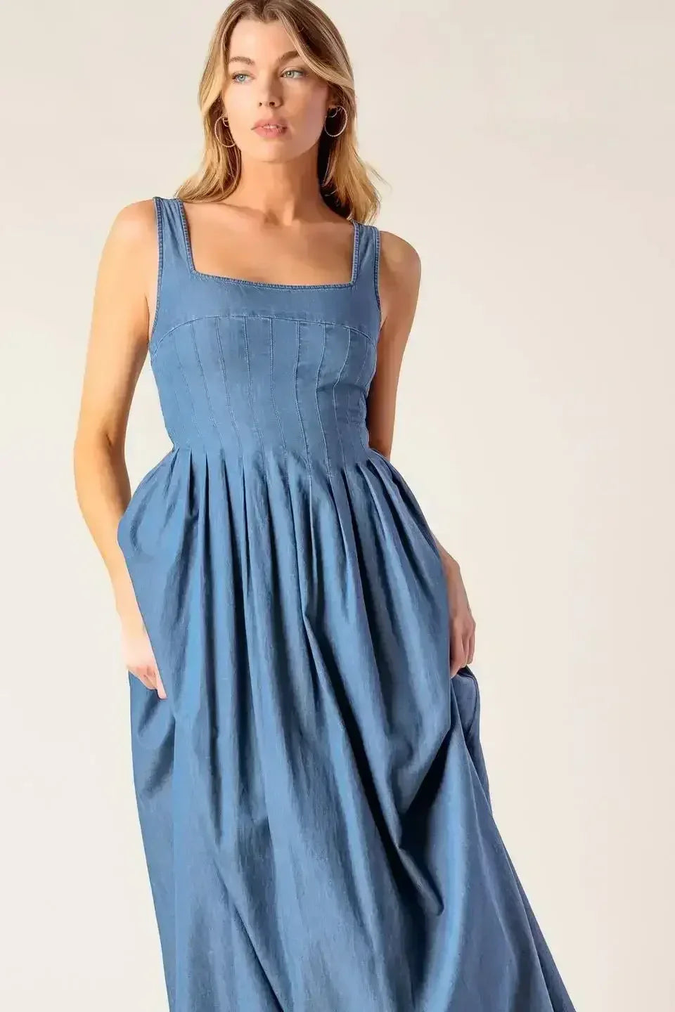 BLUE RIDGE DREAMS PINTUCK DENIM MIDI DRESS - FINAL SALE