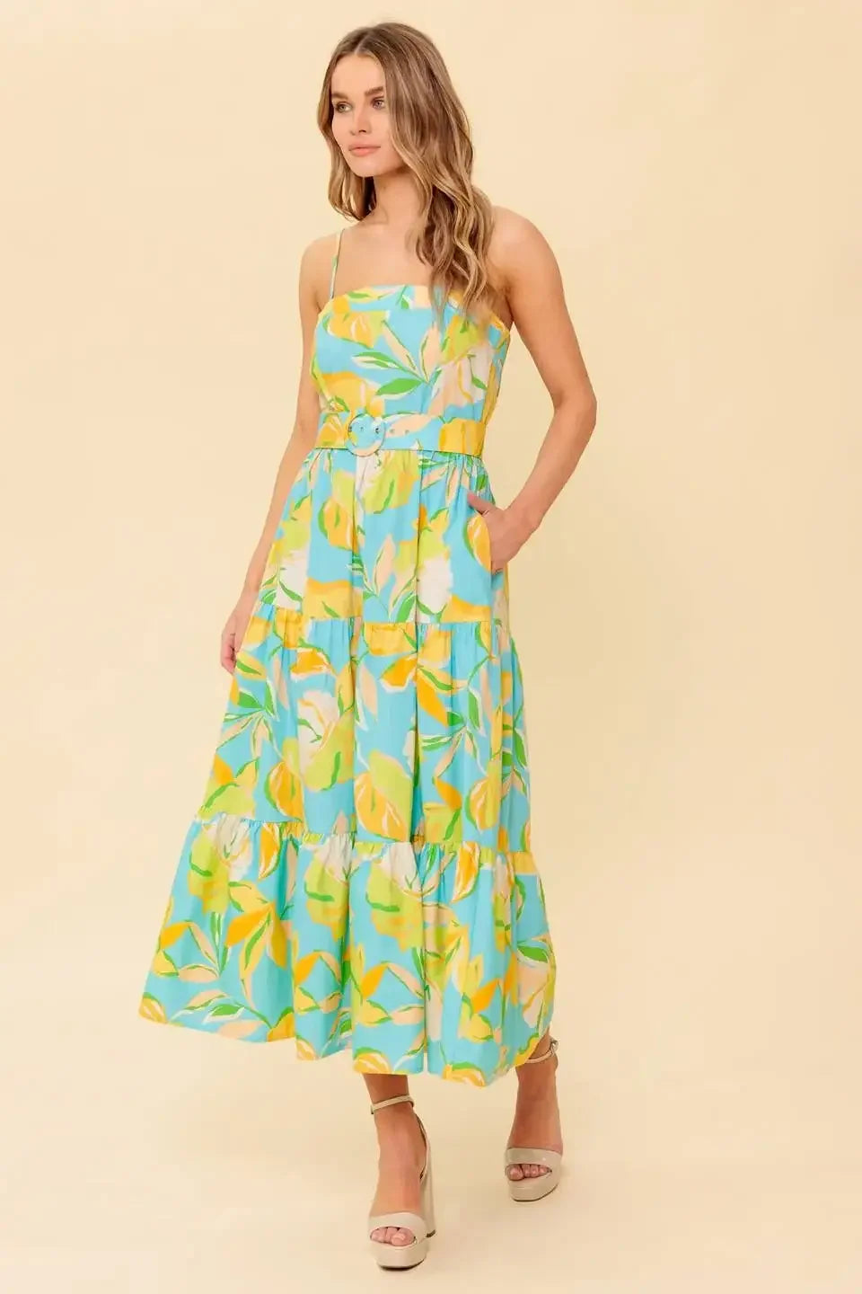 A PERFECT DAY MIDI DRESS - BLUE & YELLOW