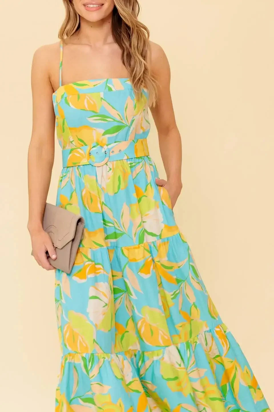 A PERFECT DAY MIDI DRESS - BLUE & YELLOW