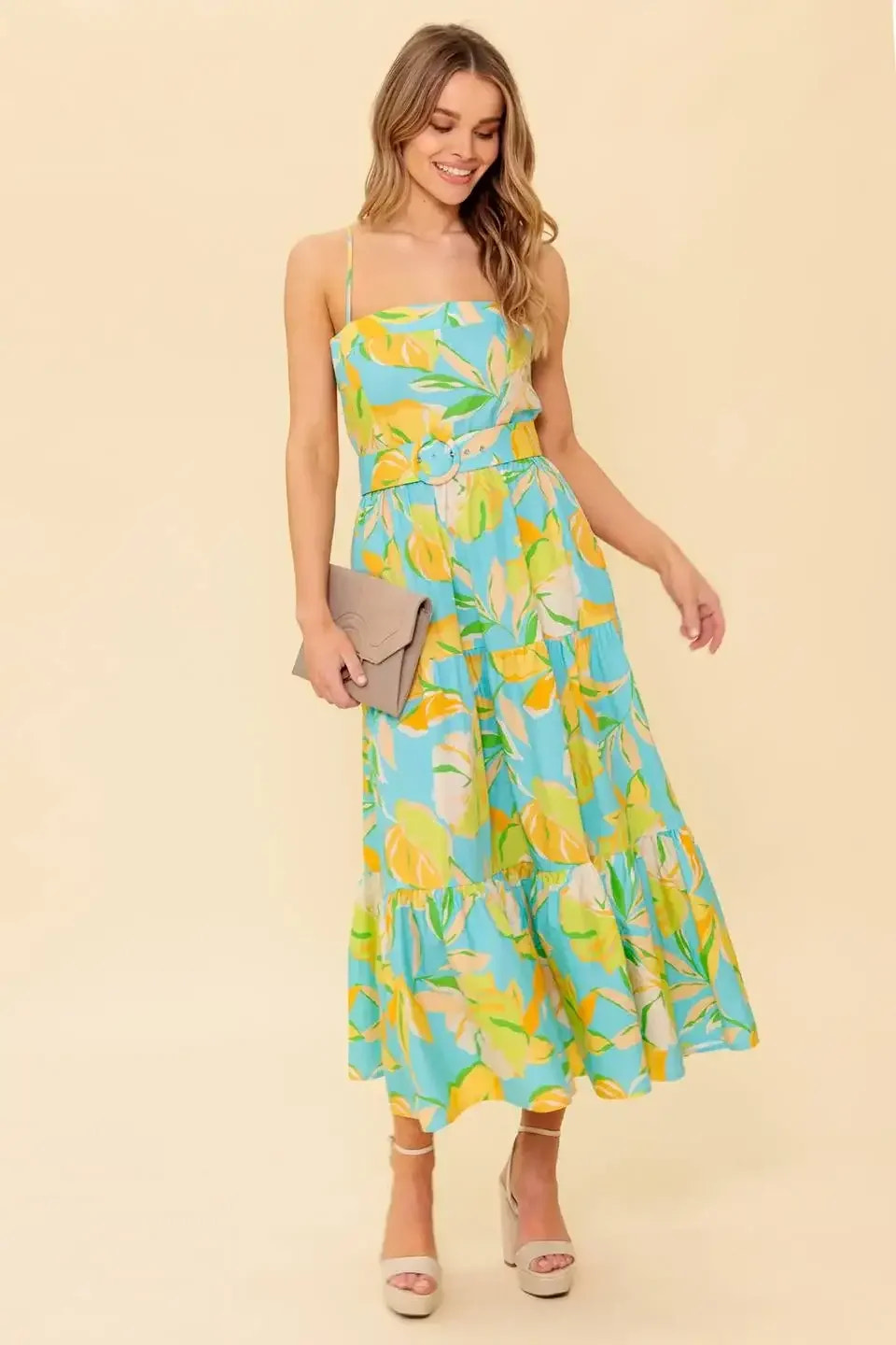 A PERFECT DAY MIDI DRESS - BLUE & YELLOW