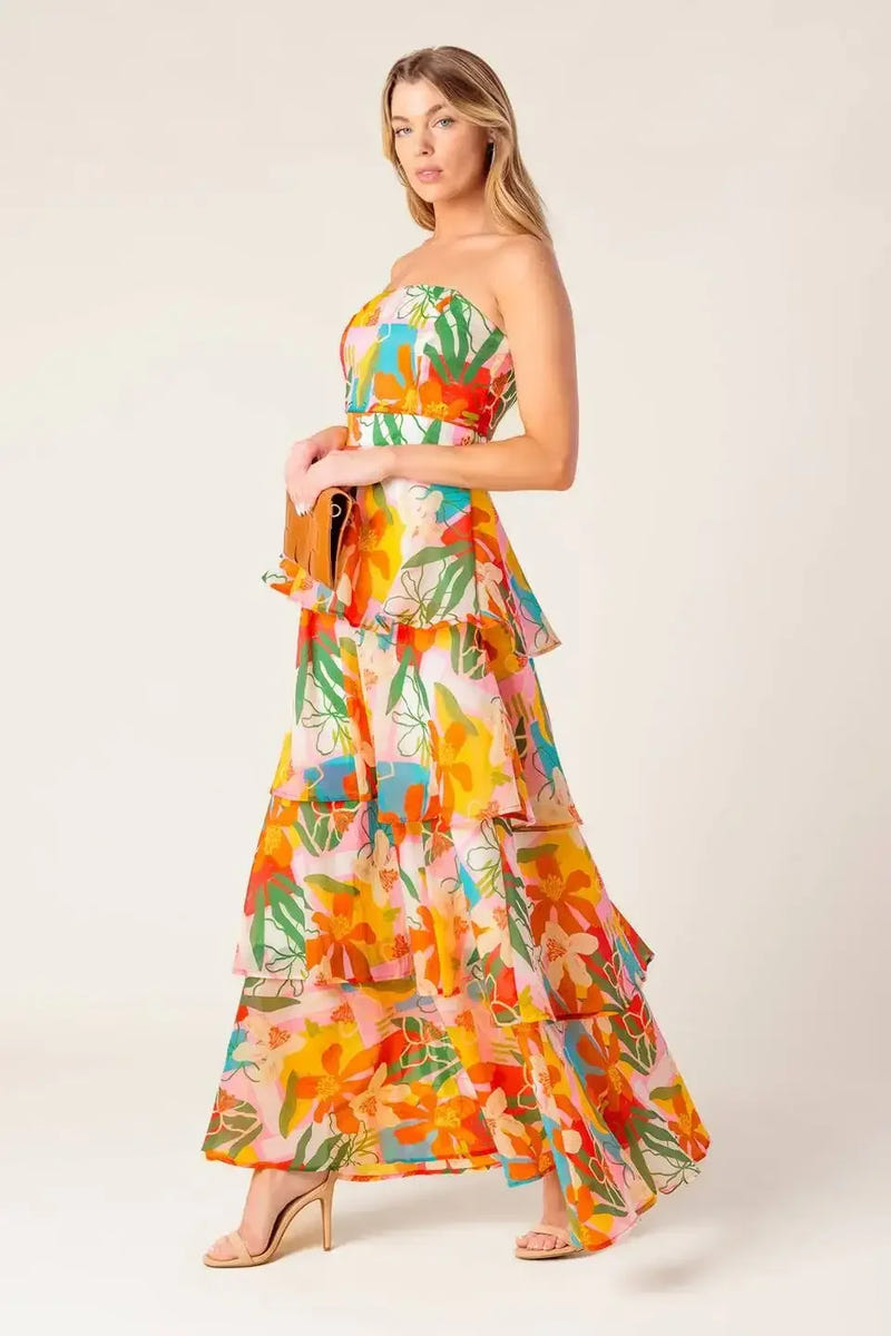 HALF PAST SUNSET - TROPICAL PRINT MAXI DRESS