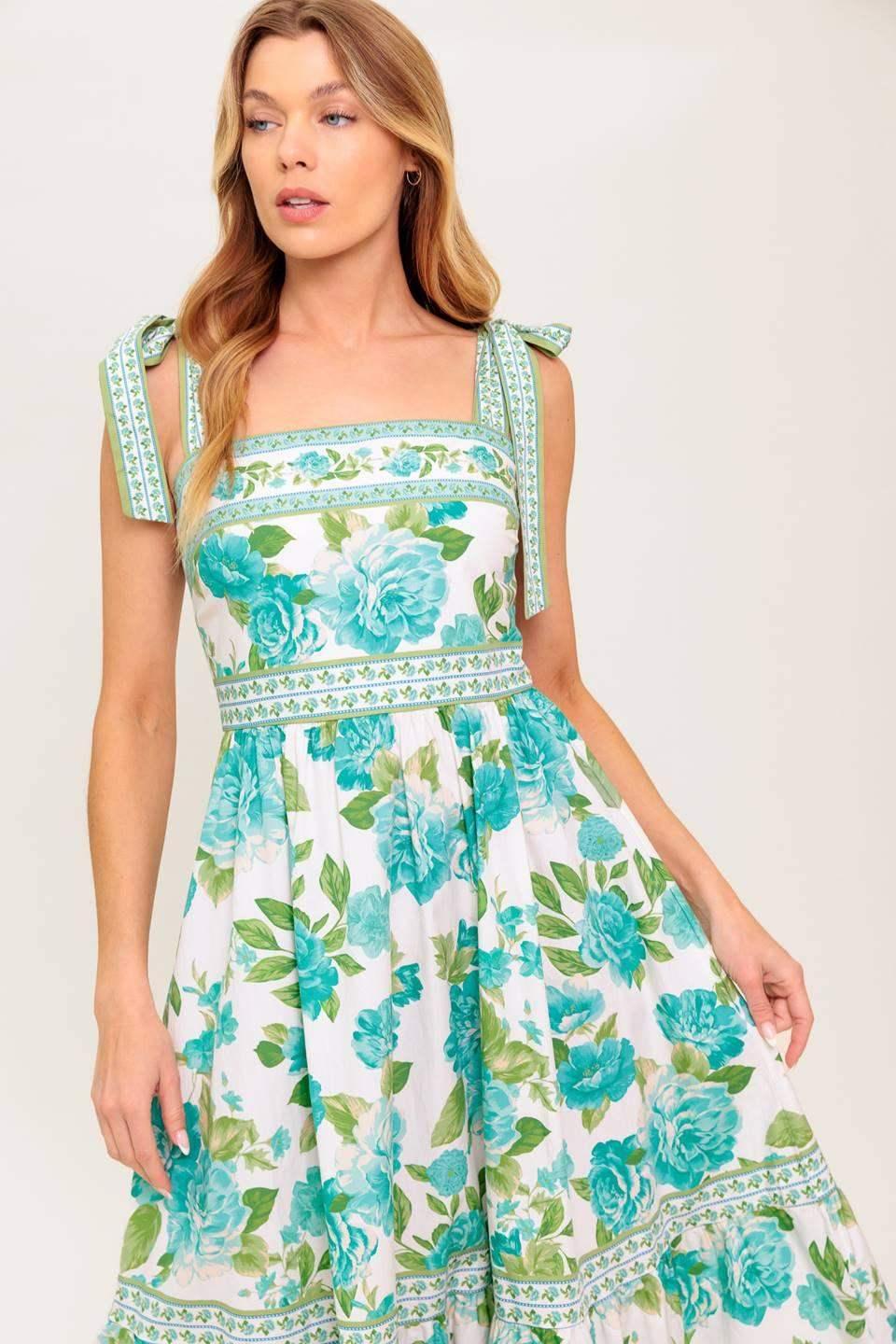 SEASIDE ESCAPES FLORAL MIDI DRESS - GREEN