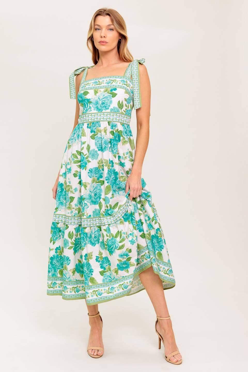 SEASIDE ESCAPES FLORAL MIDI DRESS - GREEN