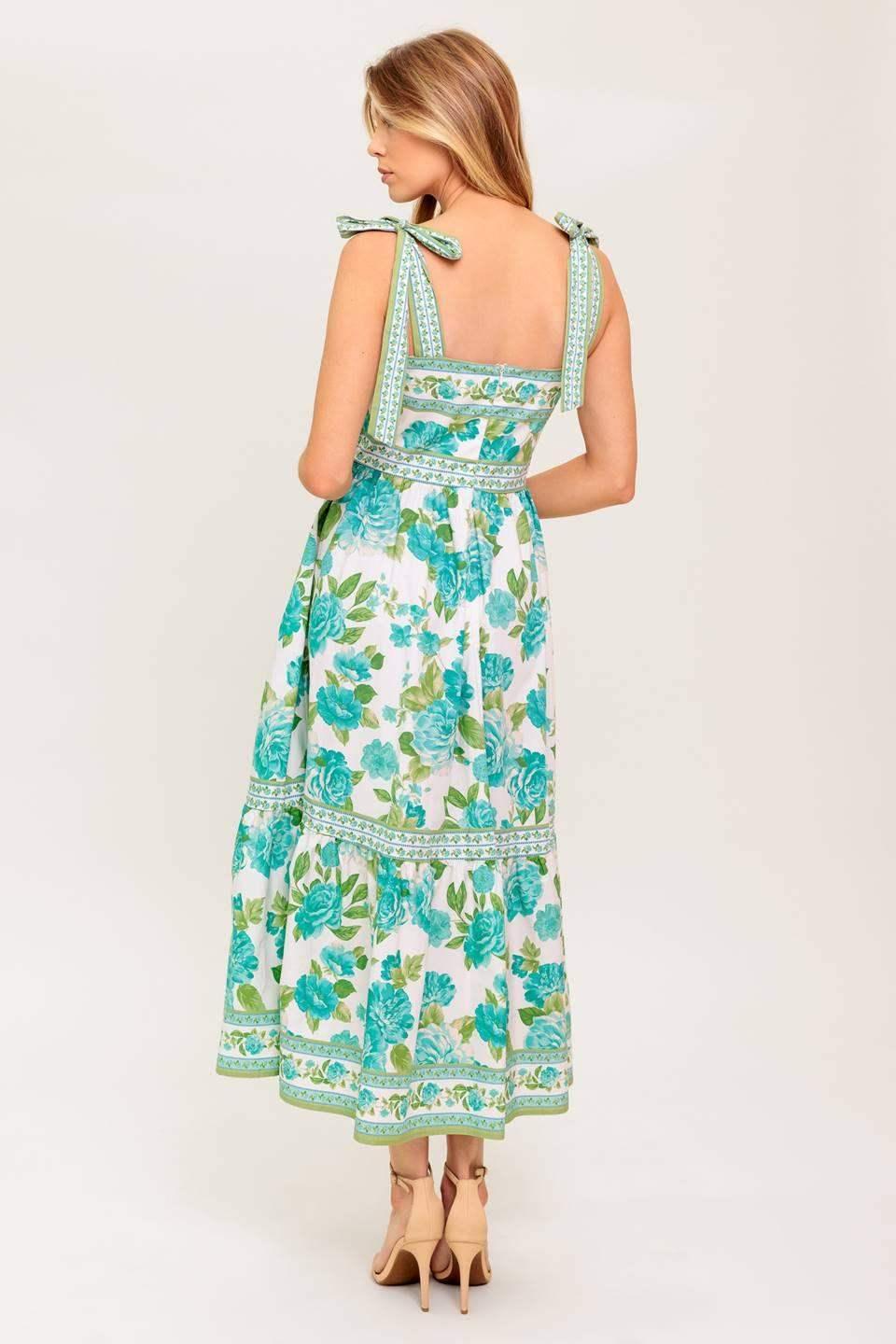 SEASIDE ESCAPES FLORAL MIDI DRESS - GREEN