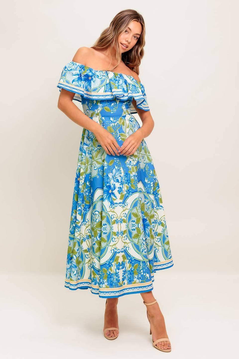 SIERRA POWDER BLUE FLORAL MIDI DRESS
