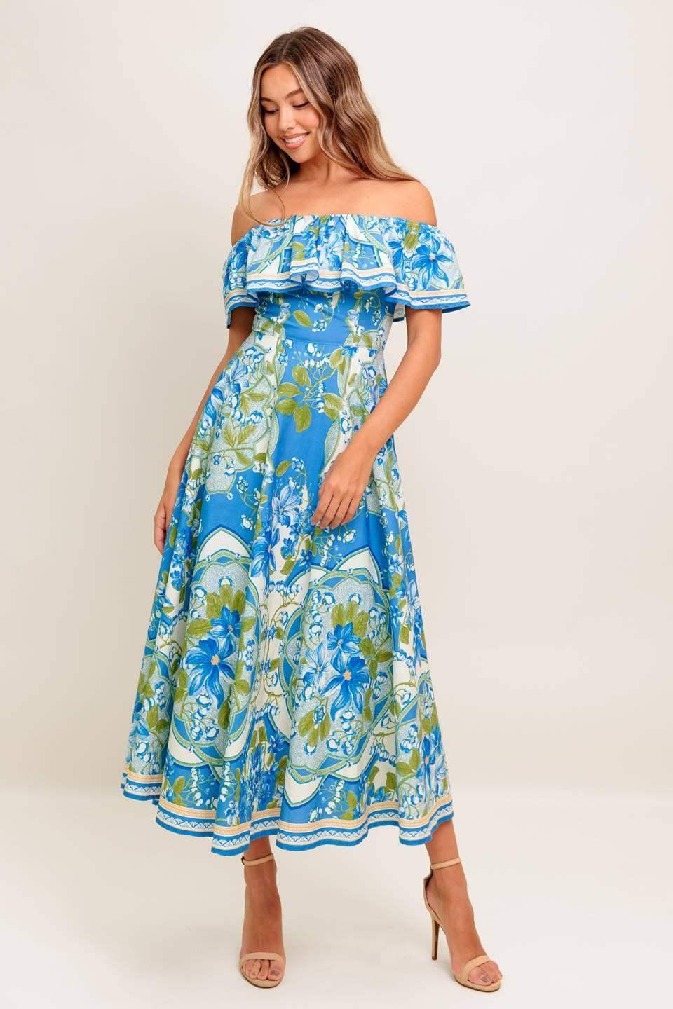 SIERRA POWDER BLUE FLORAL MIDI DRESS