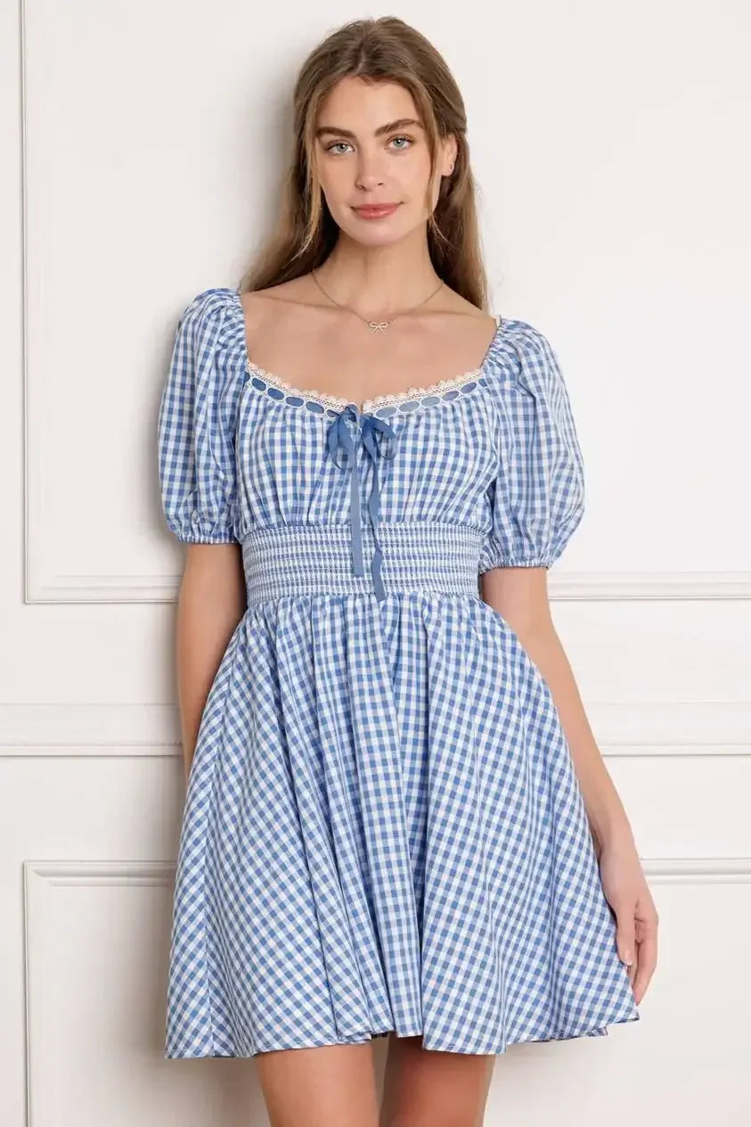 KANSAS SKIES - BLUE GINGHAM MINI DRESS