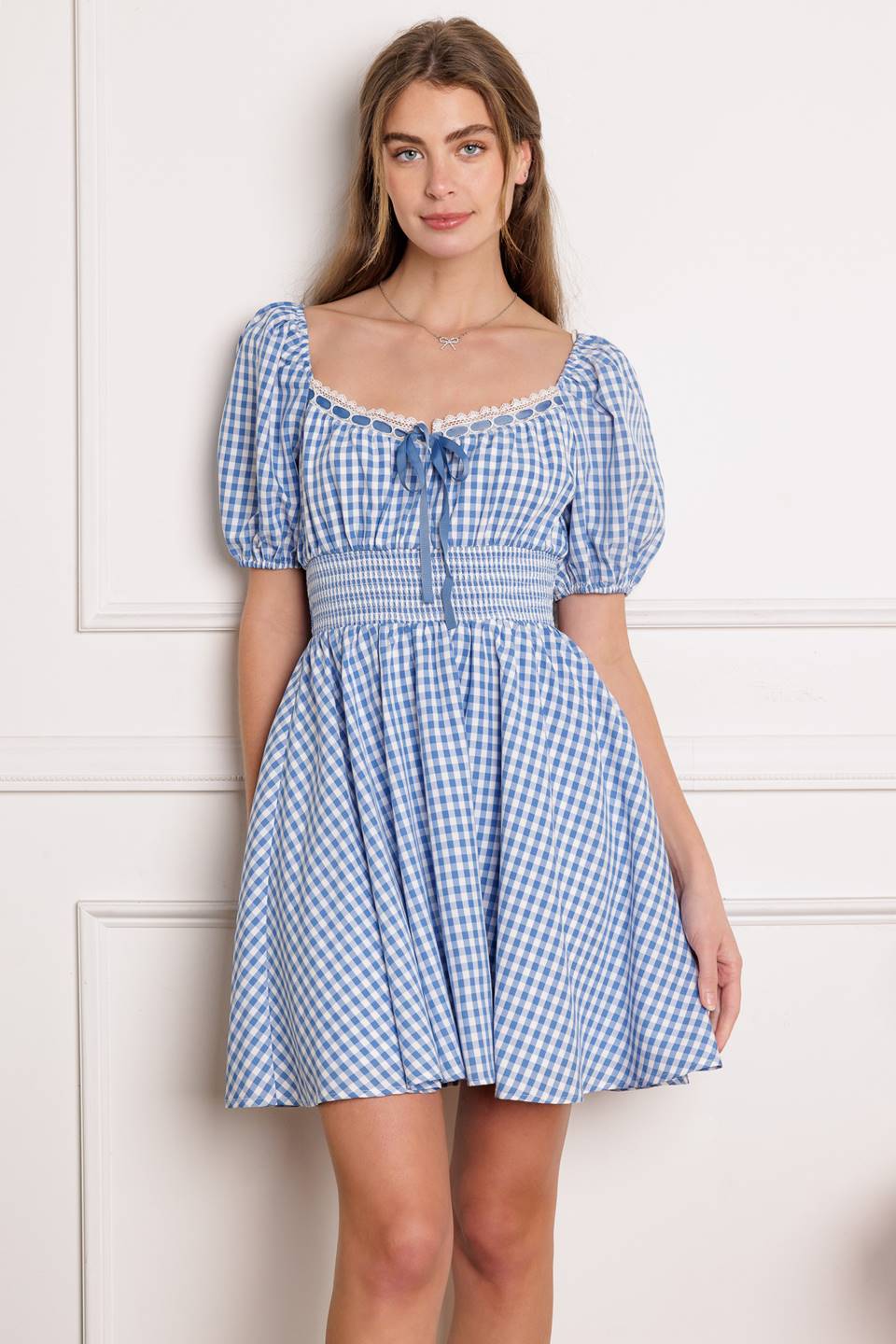 KANSAS SKIES - BLUE GINGHAM MINI DRESS