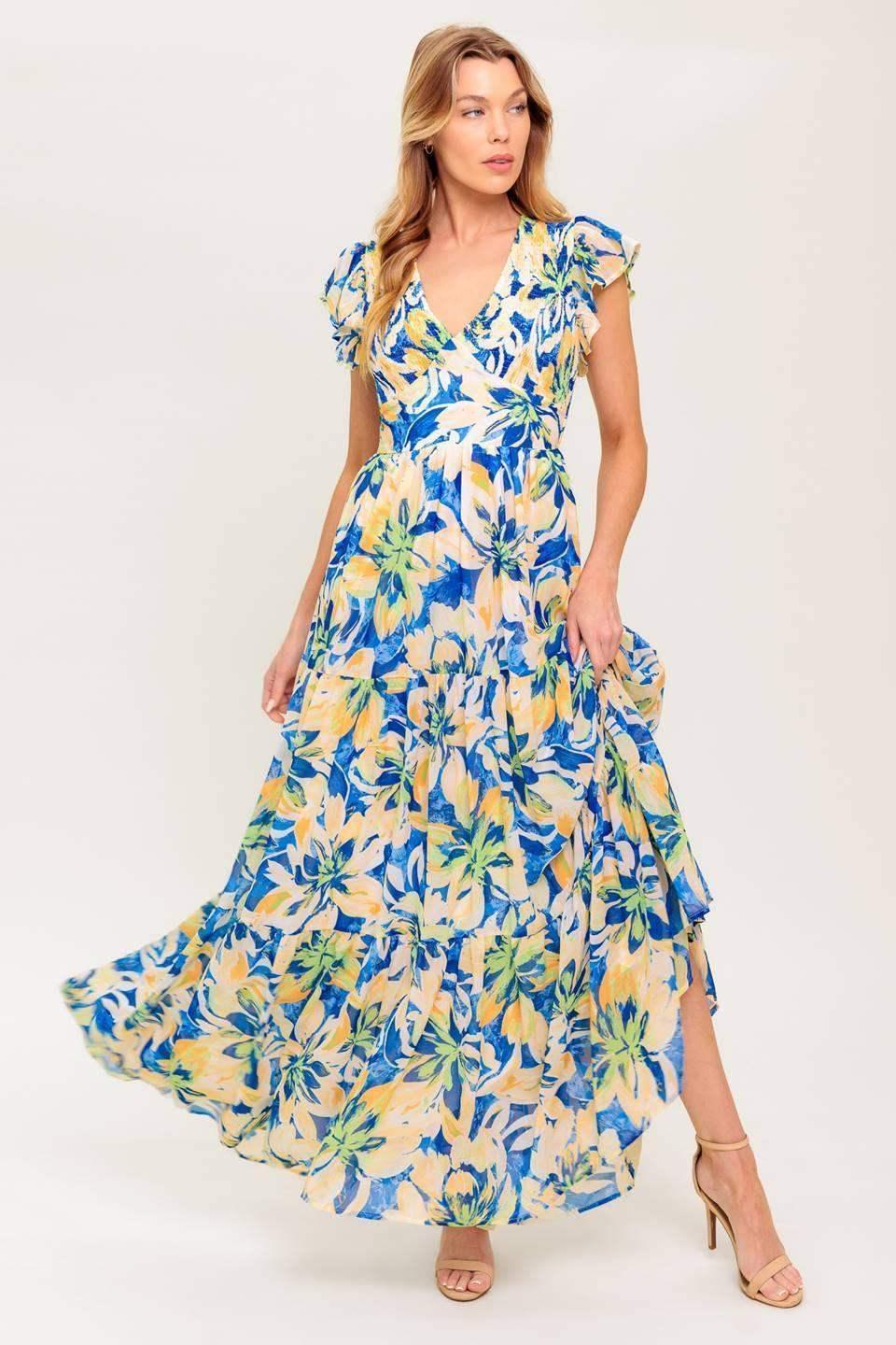 BRIDGEPORT MAXI DRESS - BLUE FLORAL SUMMER DRESS