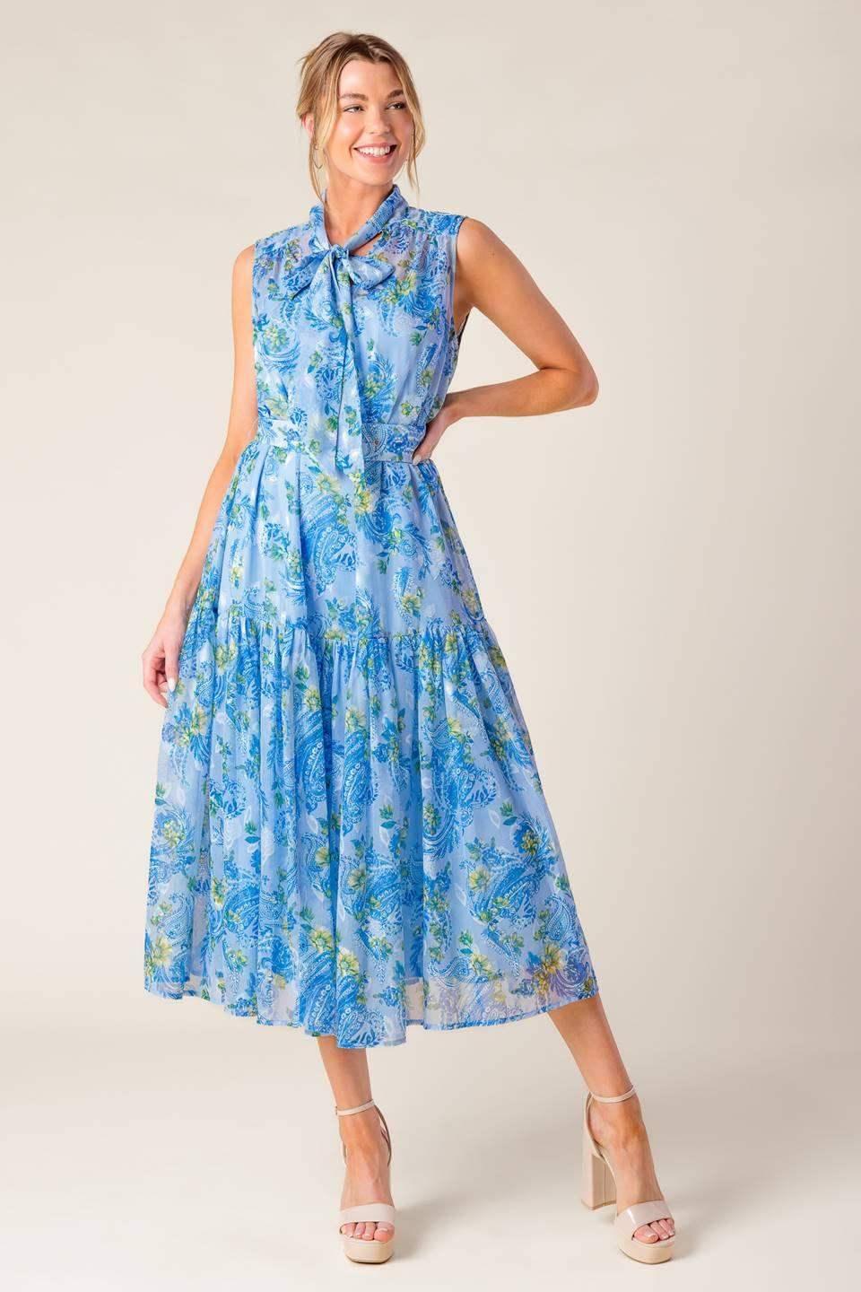 EVER AFTER BOW TIE MIDI DRESS - POWDER BLUE