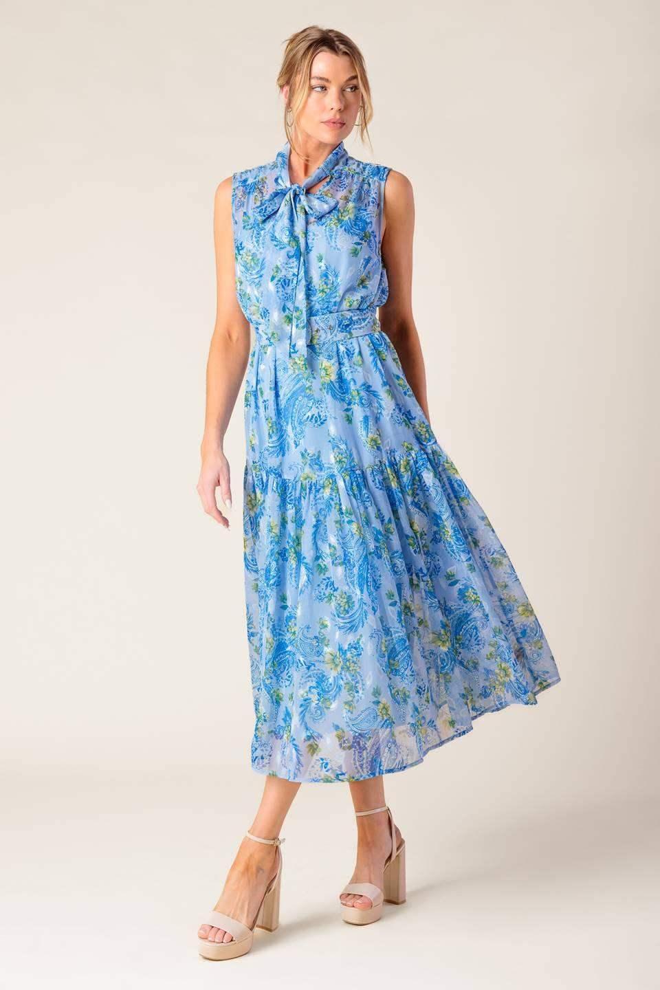 EVER AFTER BOW TIE MIDI DRESS - POWDER BLUE