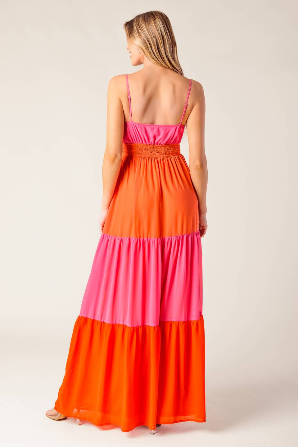 Lady Black Tie - Regal Sunrise - Pink & Red Color Blocked Maxi Dress - Size L Lady Black Tie - Regal Sunrise - Pink & Red Color Blocked Maxi Dress - Size L