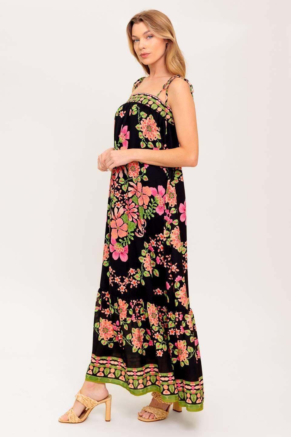 SUMMER GLOW FLORAL MAXI DRESS - BLACK