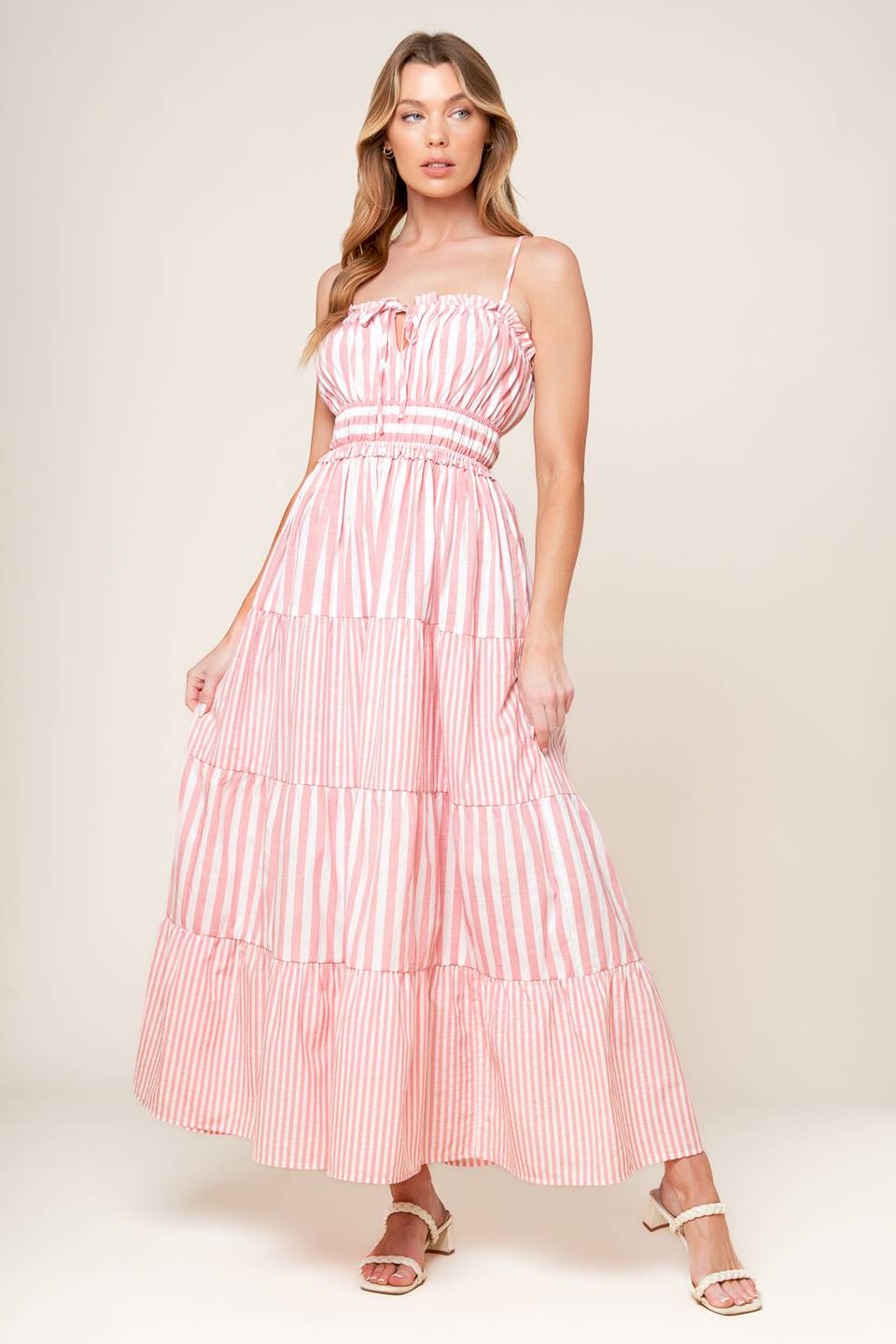 PEONY PINK STRIPE MAXI DRESS | LADY BLACK TIE