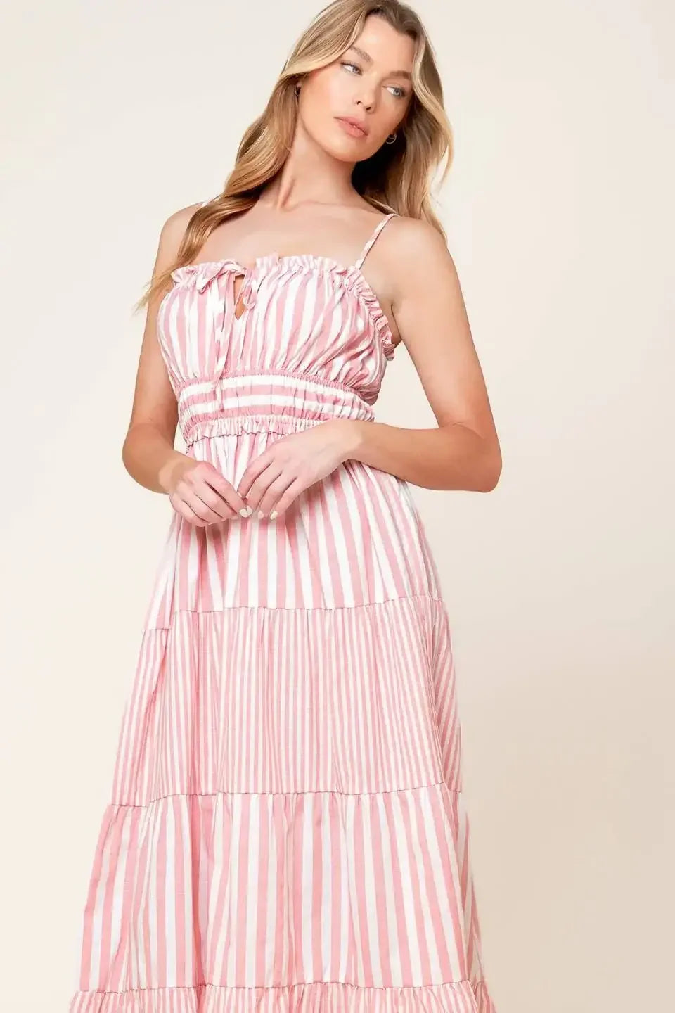 PEONY PINK STRIPE MAXI DRESS