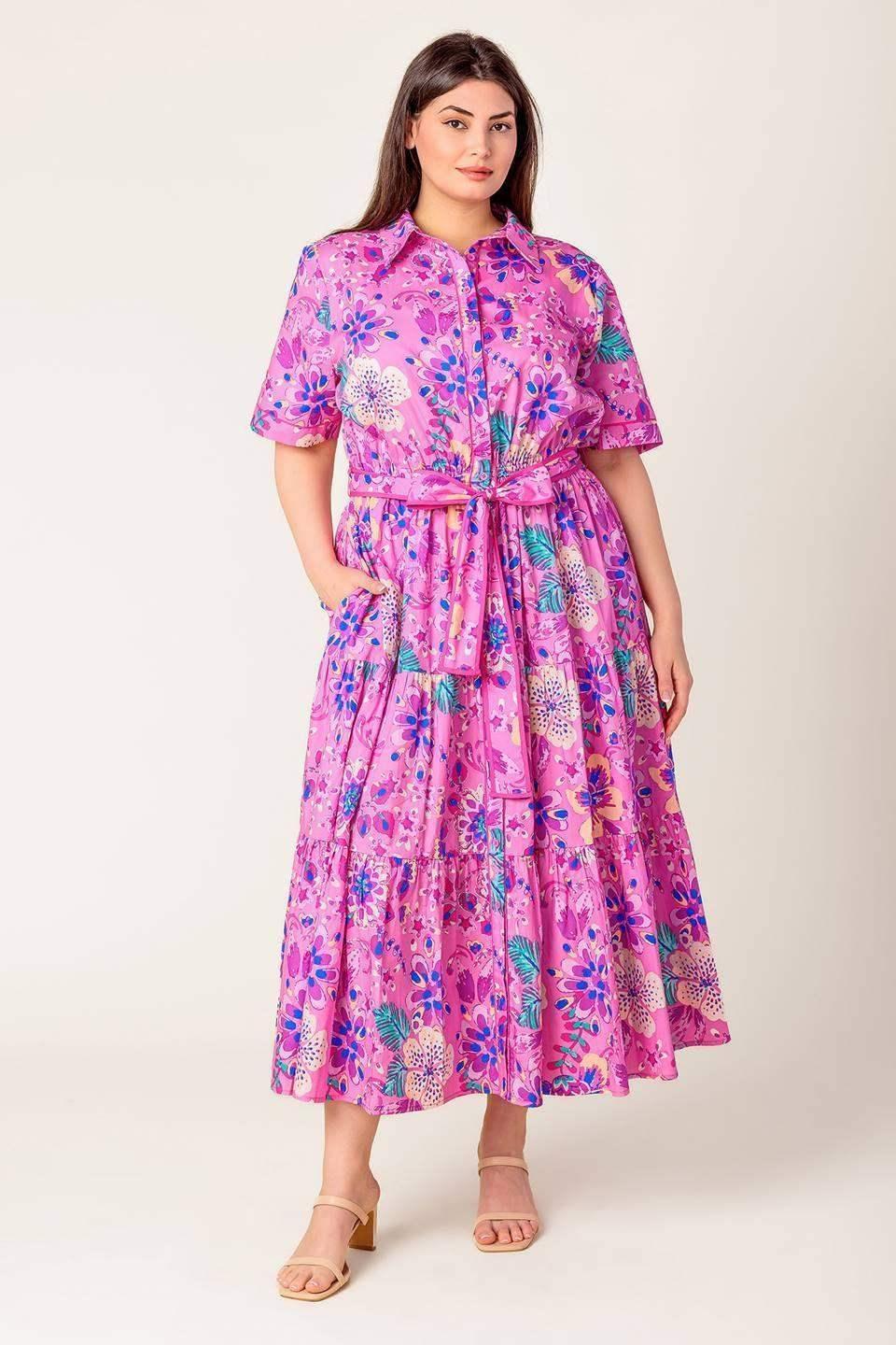 PETAL PRESS - PINK & PURPLE FLORAL MIDI DRESS