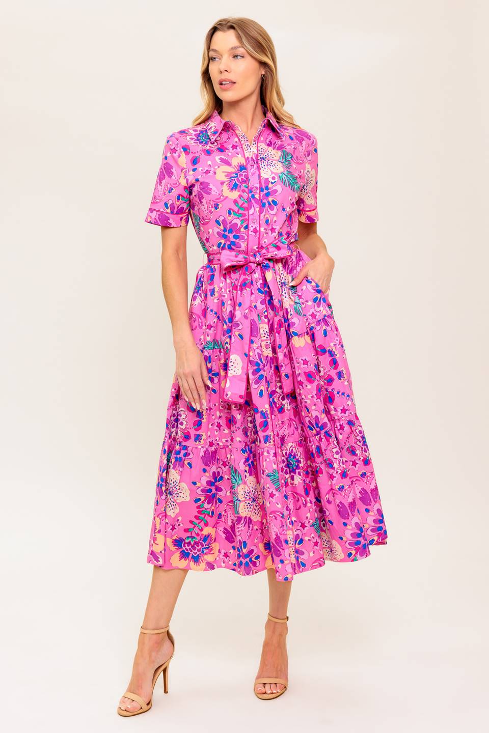 pink and purple dress Lady Black Tie - Petal Press - Pink & Purple Floral Midi Dress