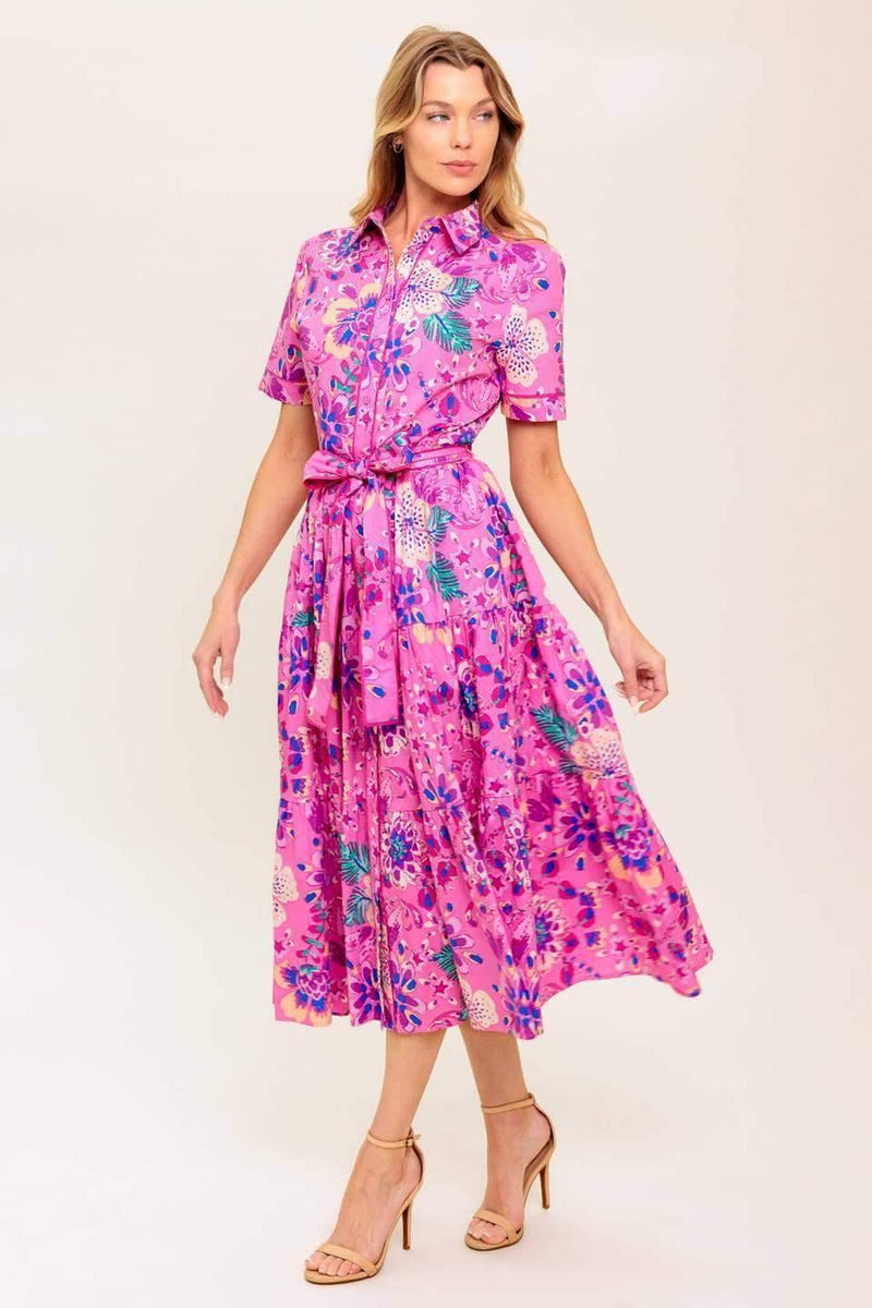 PETAL PRESS - PINK & PURPLE FLORAL MIDI DRESS