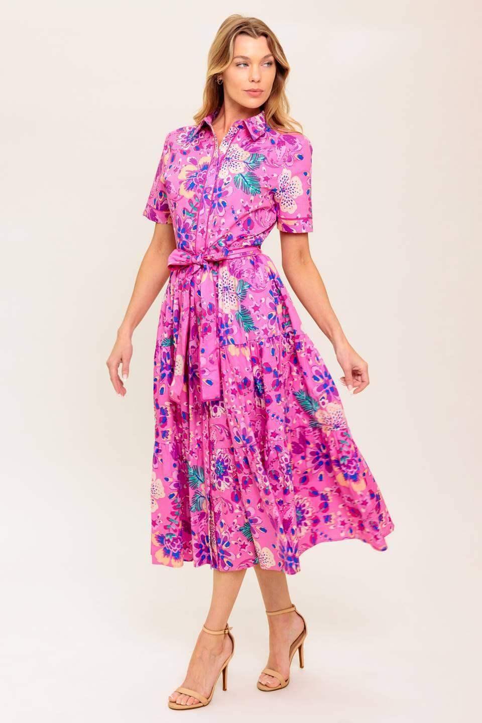 PETAL PRESS - PINK & PURPLE FLORAL MIDI DRESS