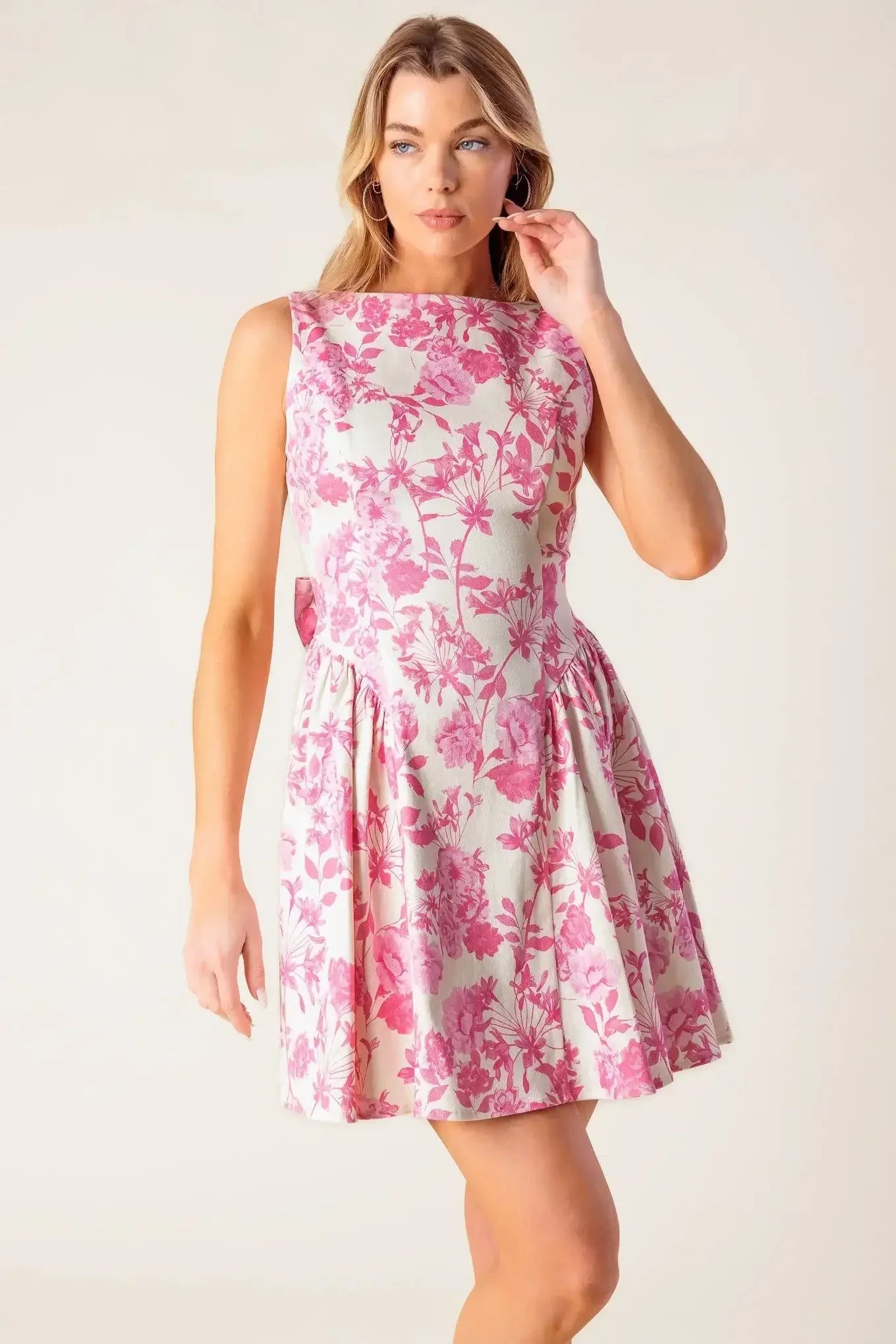 PROVINCIAL PETALS MINI DRESS WITH BOW - PINK