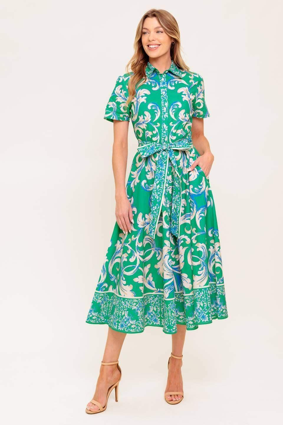 SUMMER BOUQUET SHIRT DRESS - GREEN