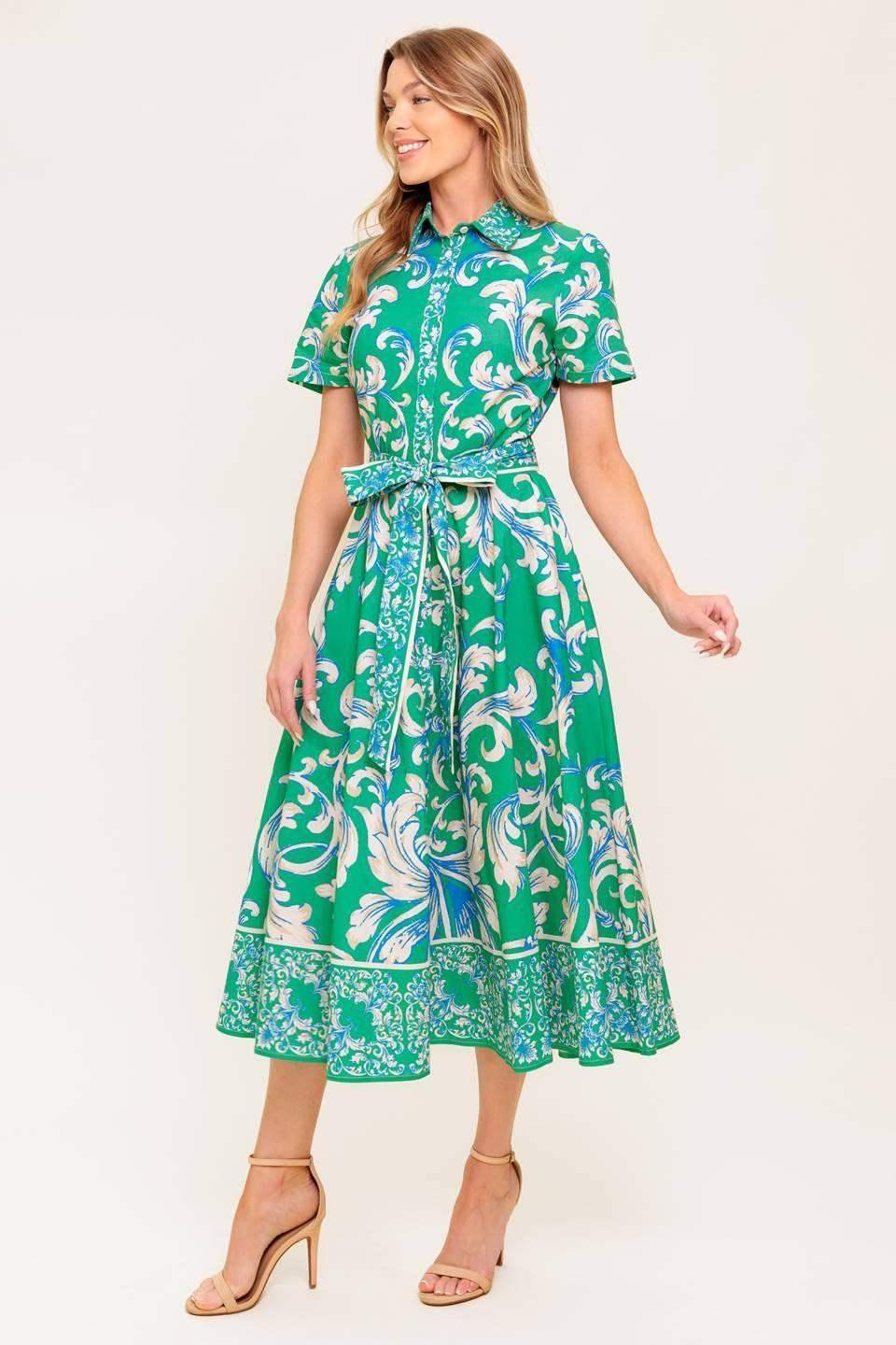 SUMMER BOUQUET SHIRT DRESS - GREEN