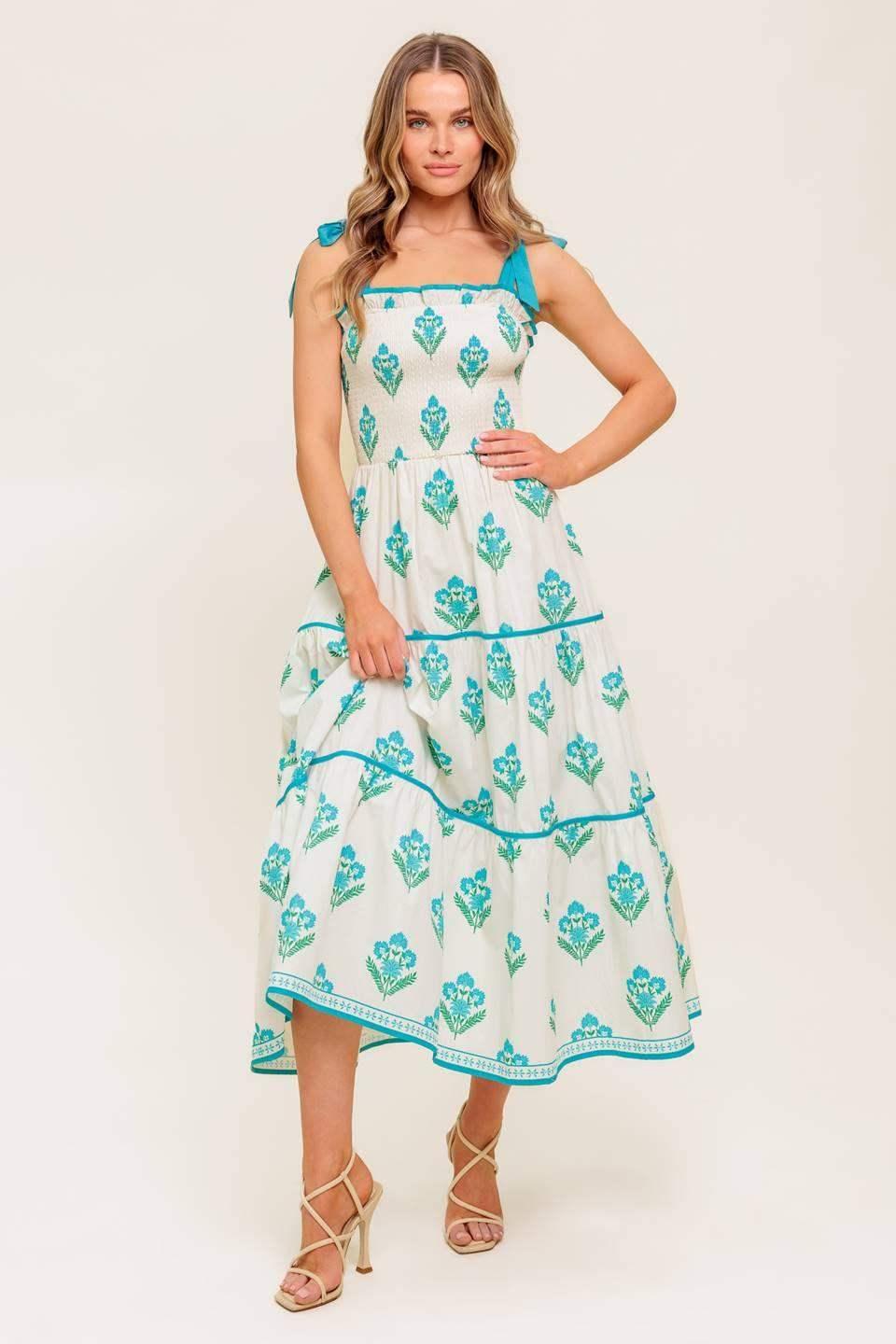 BEAUTY IN BLOOM - BLUE TIE STRAP MIDI DRESS