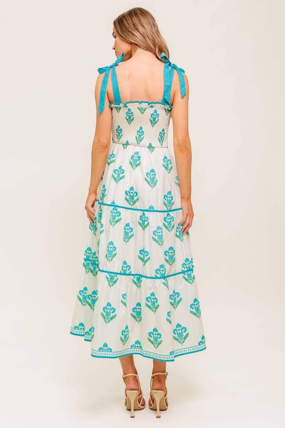 BEAUTY IN BLOOM - BLUE TIE STRAP MIDI DRESS