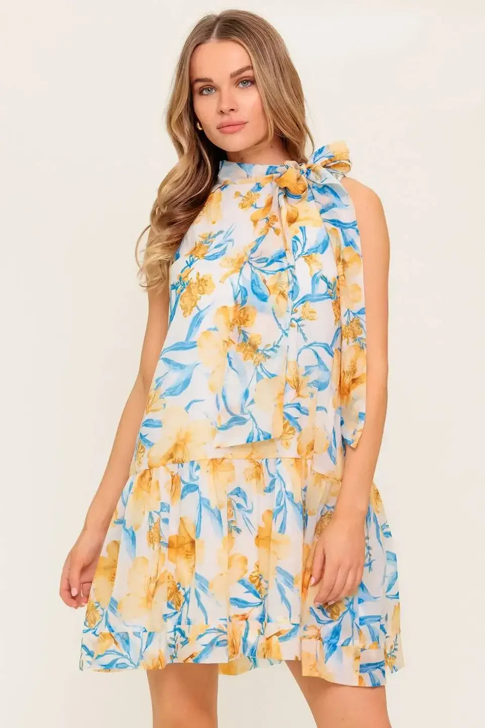 Daphne Bow Tie High Neck Mini Dress