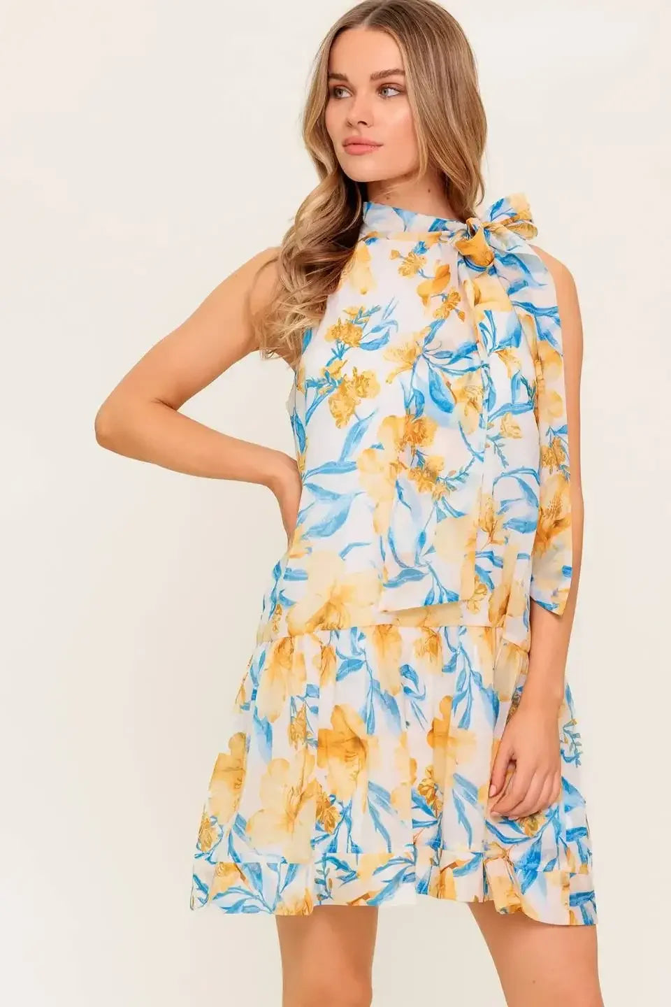 Daphne Bow Tie High Neck Mini Dress