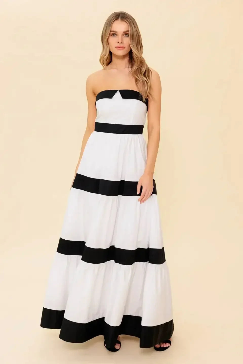 YOURS TO KEEP - WHITE & BLACK COLOR BLOCKED MAXI DRESS