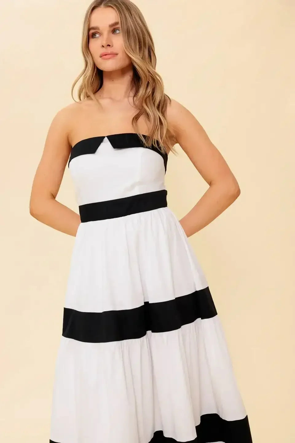 YOURS TO KEEP - WHITE & BLACK COLOR BLOCKED MAXI DRESS