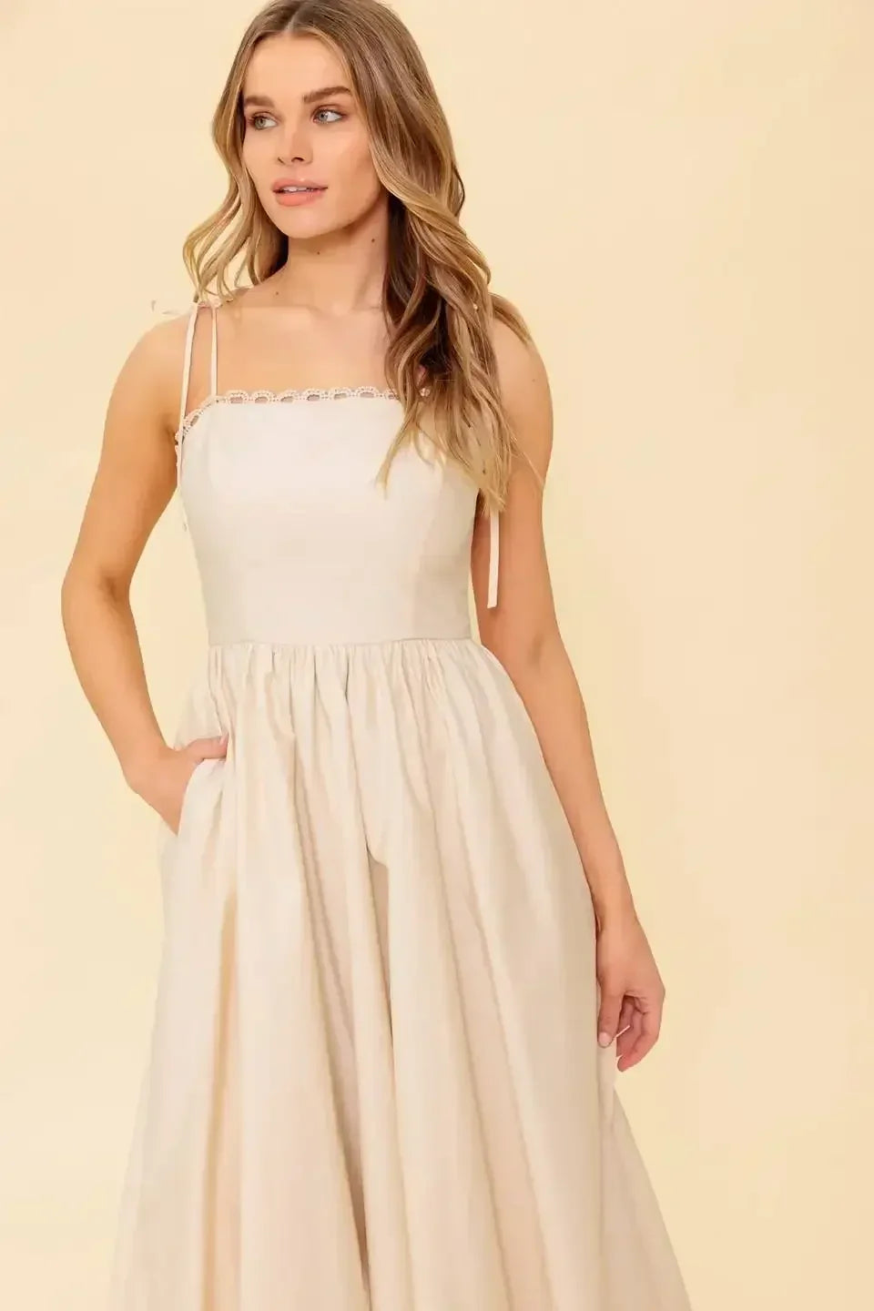 REGAL CUTIE BUBBLE HEM MIDI DRESS - CREAM
