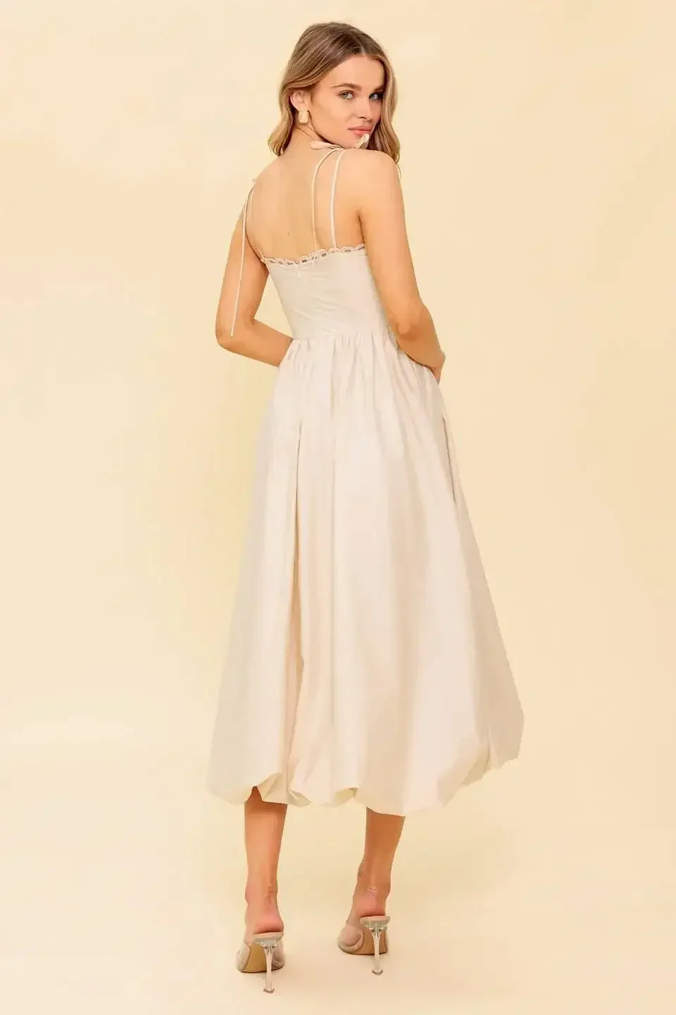 REGAL CUTIE BUBBLE HEM MIDI DRESS - CREAM