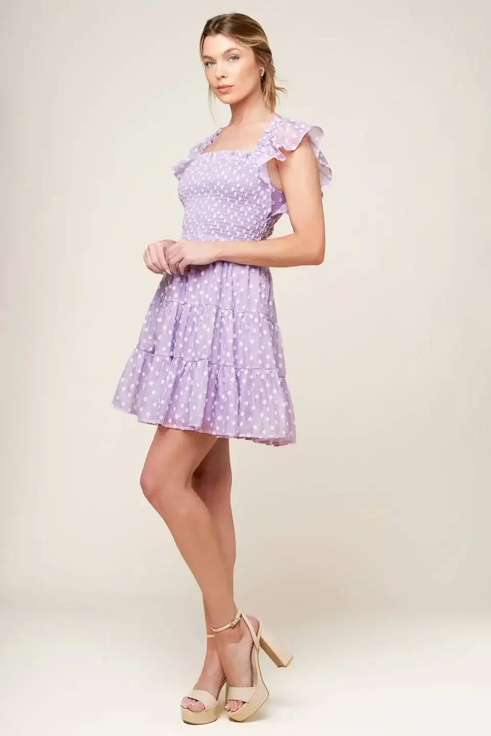 PLAYFULLY POSH LAVENDER MINI DRESS