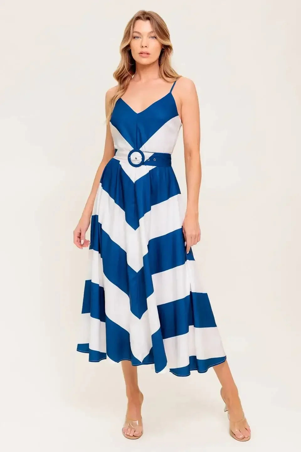 COASTAL CHARM MIDI DRESS - NAVY & WHITE