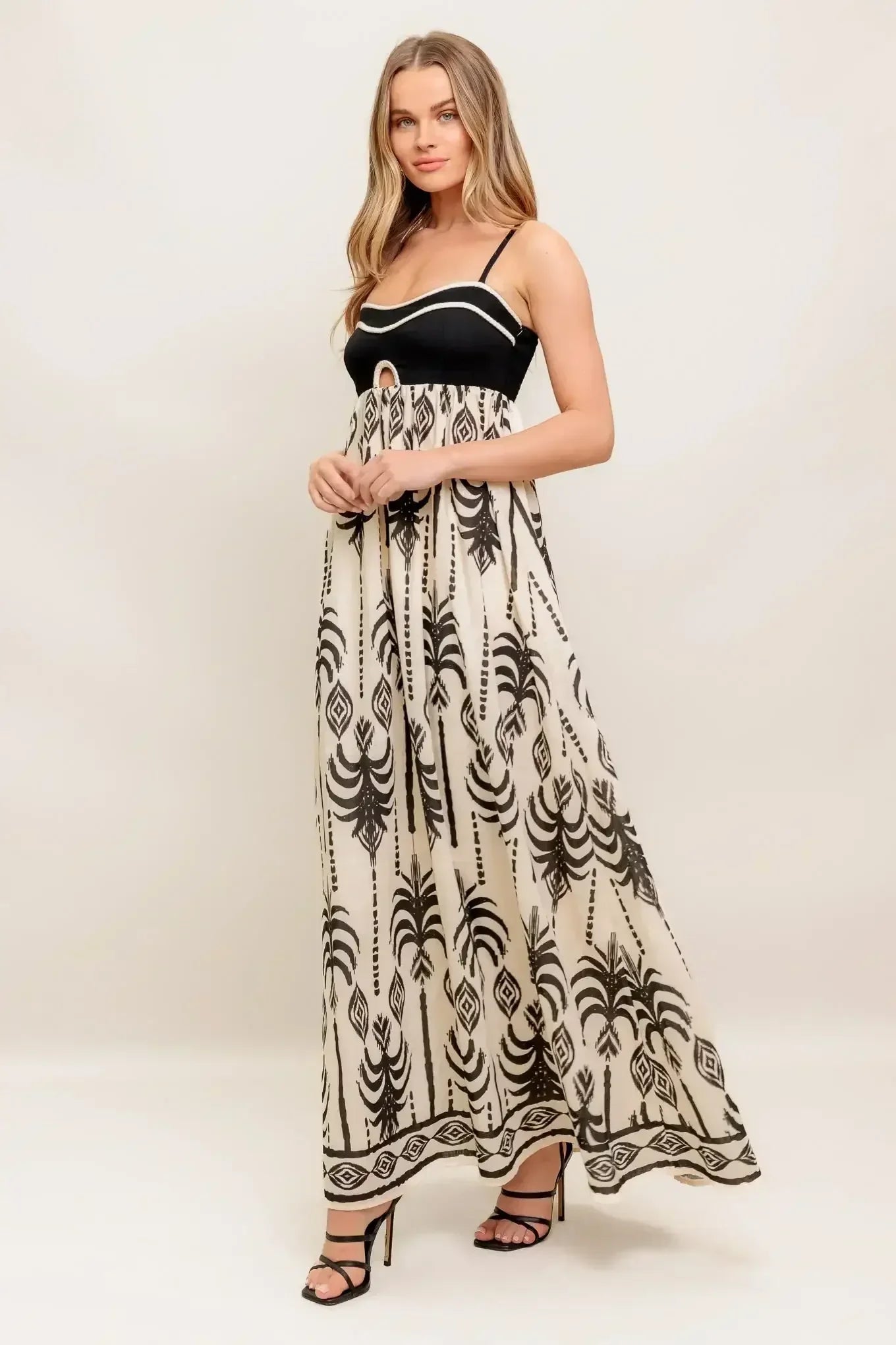 PALM PARADISE MAXI DRESS - TAUPE & BLACK