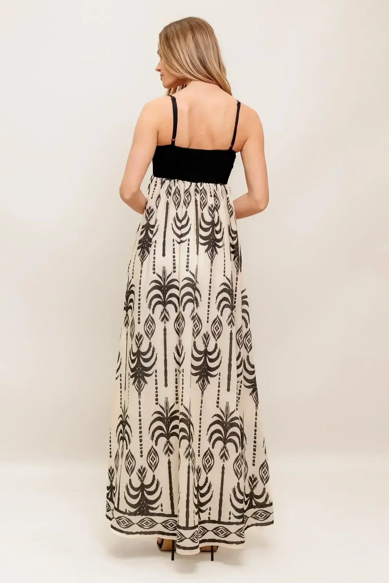 PALM PARADISE MAXI DRESS - TAUPE & BLACK